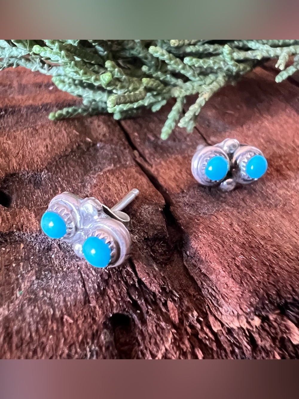Navajo Blue Turquoise Earrings Studs 2 Sleeping Beauty Dainty Beaded Sterling